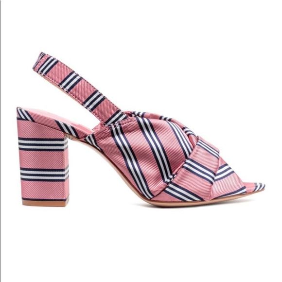H&M Shoes - H&M “Preppy Stripe” Satin Open Toe Block Heel Slingback Sandal Shoe